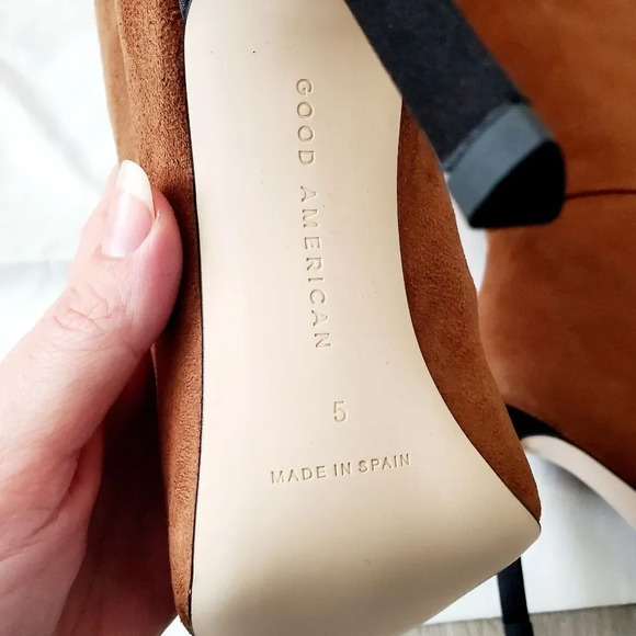 Good American Pointy Toe Over The Knee Slouch Boots Brown Roble Suede Size 5 - Picture 6 of 7